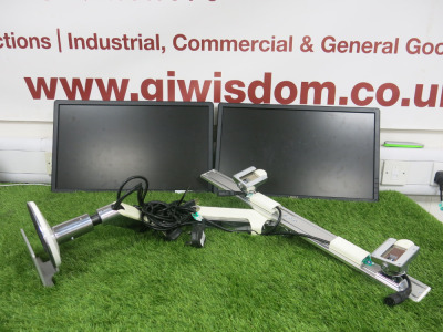 2x Dell 24" LCD Monitors, Model E2314Hf, with Dual Monitor Stand and Clamp.