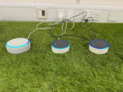 3 x Assorted Amazon Echo Dot to Include: 2 x Model RS03QR & 1 x Model C78MP8.