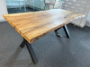 Bespoke Made American Oak Single Piece Table Top on 2 x Black Metal Cross Legs. Size 182 x 97 x 78cm. NOTE: claim received that table was purchased for &pound;6000 from bespoke manufacture in America (Unable to Verify). - 2
