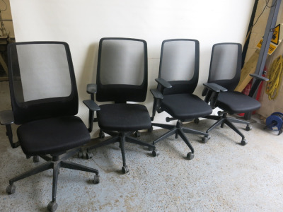 4 x Interstuhl Mesh Back Office Swivel Chairs. NOTE: slight damage to ams (As Pictured).