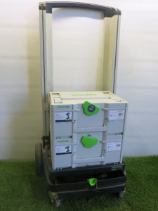 Festool SYS Roll Mobile Trolley with Draw & 2 x Empty Festool Systainer Assorted Size Carry Cases.