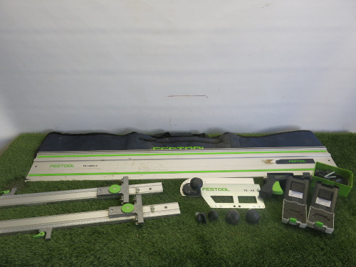 Quantity of Festool Accessories to Include: Festool FS1400/2 with Carry Bag, 2 x Adjustable Guides, Festool FS/KS, Festool FS-Rapid, Assortment of Knobs (As Viewed/Pictured).