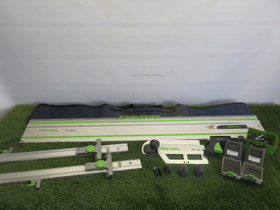 Quantity of Festool Accessories to Include: Festool FS1400/2 with Carry Bag, 2 x Adjustable Guides, Festool FS/KS, Festool FS-Rapid, Assortment of Knobs (As Viewed/Pictured).