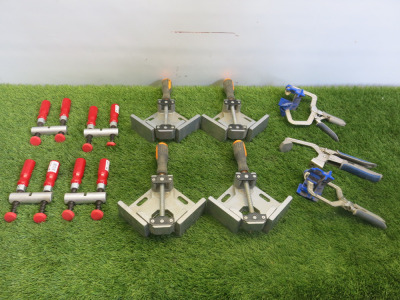 11 x Assorted Woodworking Clamps, to Include: 4 x KSTFU Aluminium Corner Vices & 7 x Assorted Others.