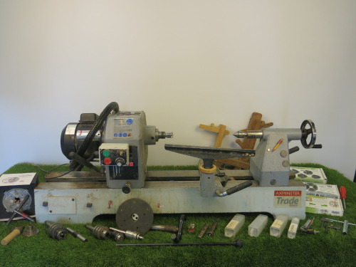 Axminster Trade Series Variable Speed Woodworking Lathe, Model AW1628VS, 240v. Comes with Assorted Tooling to Include: Chucks, Face Plates, 3 Sets of Jaws & Other with Instruction & DVD Manuals (As Viewed/Pictured).
