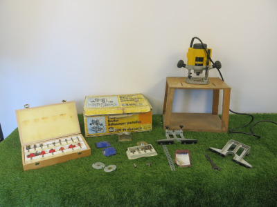 DeWalt Router, Model DW613 with Bench Jig, Freud Router Bit Set & Other Bits (As Viewed).