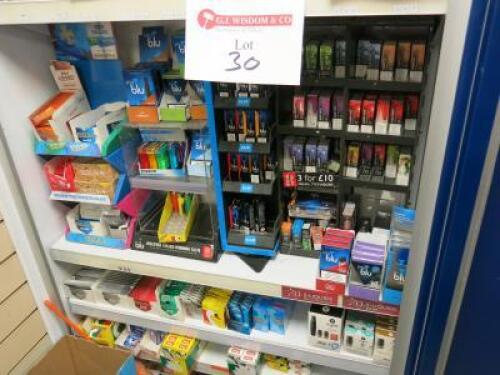 E-Cigarette Vaping & Smoking Paraphernalia to Include: 82 x Edge Vape Refills, 330 x Liberty Vape Refills, 28 x Blu Vape Refills, 26 x Blu Multi Pack Refills and Starters, 4 x Vype ePen 3 Kits, 7 x Vype X2 ePen 3 Cartridges, 5 x Aspire Pocket Vape Kits, A