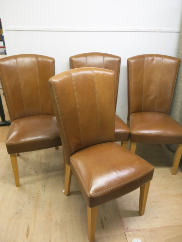 Set of 4 x Multiyork Tan Leather High Back Dining Chairs.