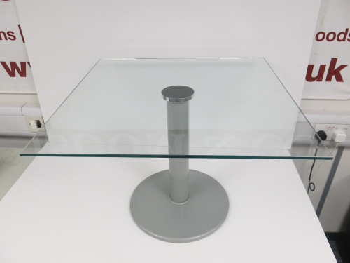 Beno Ertex Glass Top Side Table on Cast Base. Size H47 x W65 x D65cm.