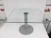 Beno Ertex Glass Top Side Table on Cast Base. Size H47 x W65 x D65cm.