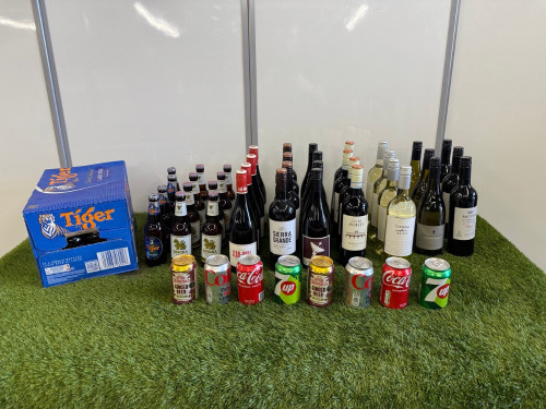 104 Bottles & Cans of Trade Stock of Alcohol & Soft Drinks to Include: 7 x Bottles of White Wine, 19 x Bottles of Red Wine, 58 x Bottles of Assorted Larger & 20 x Assorted Cans of Soft Drinks. NOTE: ALCOHOL LICENSE HOLDER REQUIRED TO BID ON THIS LOT.