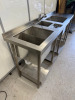 Stainless Steel Triple Bowl Sink with Iberia Mixer Tap with Pull Out Spray Hose, Pitcher Rinse & 3 x Stainless Steel Insert Trays. Size H85 x W184 x D55cm. - 2