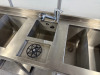 Stainless Steel Triple Bowl Sink with Iberia Mixer Tap with Pull Out Spray Hose, Pitcher Rinse & 3 x Stainless Steel Insert Trays. Size H85 x W184 x D55cm. - 5