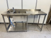 Stainless Steel Double Bowl Sink with Ibergrif Mixer Tap with Pull Out Spray Hose, Pitcher Rinser & 1 x Stainless Steel Insert Trays. Size H85 x W155 x D55cm. NOTE: tap requires repair.