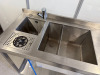 Stainless Steel Double Bowl Sink with Ibergrif Mixer Tap with Pull Out Spray Hose, Pitcher Rinser & 1 x Stainless Steel Insert Trays. Size H85 x W155 x D55cm. NOTE: tap requires repair. - 3