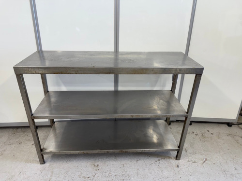 Stainless Steel Prep Table with 2 Shelves Under, Size H85 x W120 x D40cm.