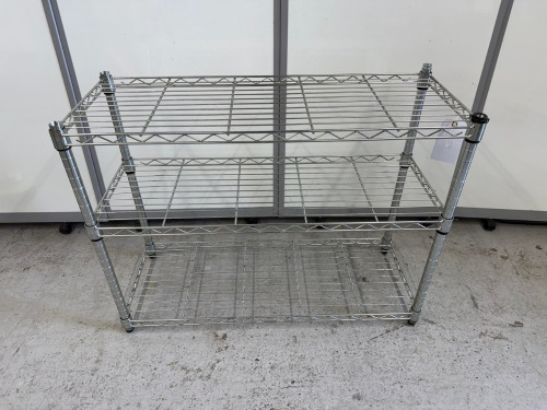 3 Shelf Chrome Wire Unit. Size H67 x W90 xD35cm.