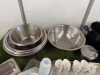 Quantity of Assorted Kitchen Accessories to Inlude:5 x Stainless Bowls, 1 x Colander, 10 x GN Containers, 1 x Tray,1 x Frying Pan, 1 x Sauce Pan, 3 x Stock Pots, 7 x Plastic Sauce Bottles & 22 x Dipping Bowls. - 3