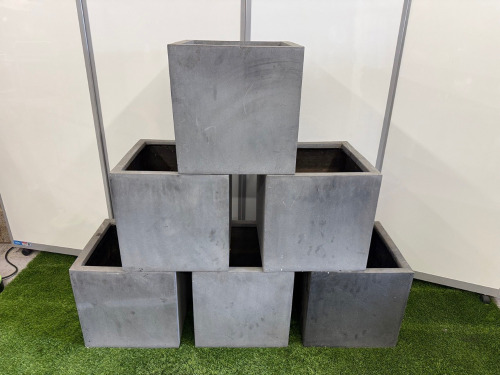 6 x Square Fibre Stone Block Pottery Pots, Size H40 x W40 x D40cm (5 x Grey & 1 x Black).
