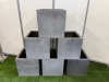 6 x Square Fibre Stone Block Pottery Pots, Size H40 x W40 x D40cm (5 x Grey & 1 x Black).