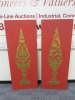 2 x Wood Board Painted Red with Gold Plaster Detail Size H121 x W46cm.