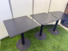 11 x Black Square Top Tables with Circular Black Metal Bases. Size H72cm x W59cm x D59cm. - 2