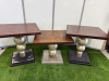13 x Brown Wood Rectangular Top Tables with Square Black Metal Bases. Size H70cm x W70cm x D60cm.