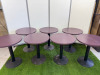 7 x Purple Circular Top Tables with Circular Black Metal Bases. Size H70cm x Diameter 60cm.