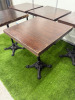 10 x Dark Brown Polished Wooden Square Table Tops with Black Crossed Design Bases. Size H74cm, W55cm & D55cm. - 3