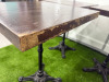 10 x Dark Brown Polished Wooden Square Table Tops with Black Crossed Design Bases. Size H74cm, W55cm & D55cm. - 5