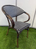 44 x Black and White Woven Bamboo Metal Framed Lounge Chairs with Brown Wood Effect Finish on Arms and Legs. Size H82cm & W56cm. - 4