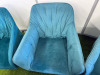 8 x Blue Velour Dining Chairs with Gold Metal Legs. Size H80 x W65cm. NOTE: Condition as Viewed. - 5