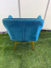 8 x Blue Velour Dining Chairs with Gold Metal Legs. Size H80 x W65cm. NOTE: Condition as Viewed. - 7