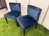 2 x Navy Blue Velvet Dining Chairs with Dark Brown Wooden Legs. Size H80cm & W50cm. - 3