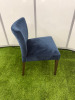 2 x Navy Blue Velvet Dining Chairs with Dark Brown Wooden Legs. Size H80cm & W50cm. - 5