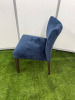 2 x Navy Blue Velvet Dining Chairs with Dark Brown Wooden Legs. Size H80cm & W50cm. - 6