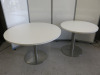 13 x Assorted Sized Round Restaurant/Caf&eacute; White Melamine Top Tables with Round Metal Bases to Include: 11 x Round, Size H75 x Diameter 90cm & 2 x Round, Size H75 x Diameter 120cm.