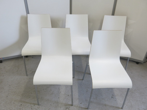 45 x Andi White Stacking Veneered One Piece Seat with Curved Backrest on Chrome Legs.