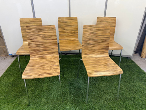 10 x Bolero Striped Stacking Veneered One Piece Seat with Backrest on Chrome Legs.