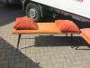 Pair of Benches Upholstered in Orange Quilted Fabric with Black Wooden Legs, Size H48 x W140 x D42cm. Comes with 4 x Orange Cushions. - 2
