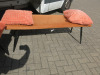 Pair of Benches Upholstered in Orange Quilted Fabric with Black Wooden Legs, Size H48 x W140 x D42cm. Comes with 4 x Orange Cushions. - 5