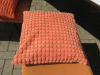 Pair of Benches Upholstered in Orange Quilted Fabric with Black Wooden Legs, Size H48 x W140 x D42cm. Comes with 4 x Orange Cushions. - 7