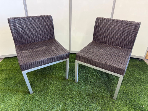 2 x Grey Bamboo Woven Garden Chairs on Metal Frame. Size H76cm, W54cm & D60cm.