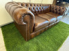 Dark Brown Leather Chesterfield Sofa with Short Wooden Leg Stumps. Size H74cm, W194cm & D90cm. - 2
