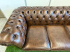 Dark Brown Leather Chesterfield Sofa with Short Wooden Leg Stumps. Size H74cm, W194cm & D90cm. - 3