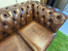 Dark Brown Leather Chesterfield Sofa with Short Wooden Leg Stumps. Size H74cm, W194cm & D90cm. - 4