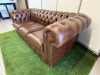 Dark Brown Leather Chesterfield Sofa with Short Wooden Leg Stumps. Size H74cm, W194cm & D90cm. - 5