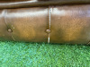 Dark Brown Leather Chesterfield Sofa with Short Wooden Leg Stumps. Size H74cm, W194cm & D90cm. - 7