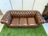 Dark Brown Leather Chesterfield Sofa with Short Wooden Leg Stumps. Size H74cm, W194cm & D90cm. - 8