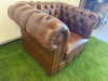 Dark Brown Leather Chesterfield Armchair with Short Wooden Leg Stumps. Size H74cm, W108cm &D88cm. - 2